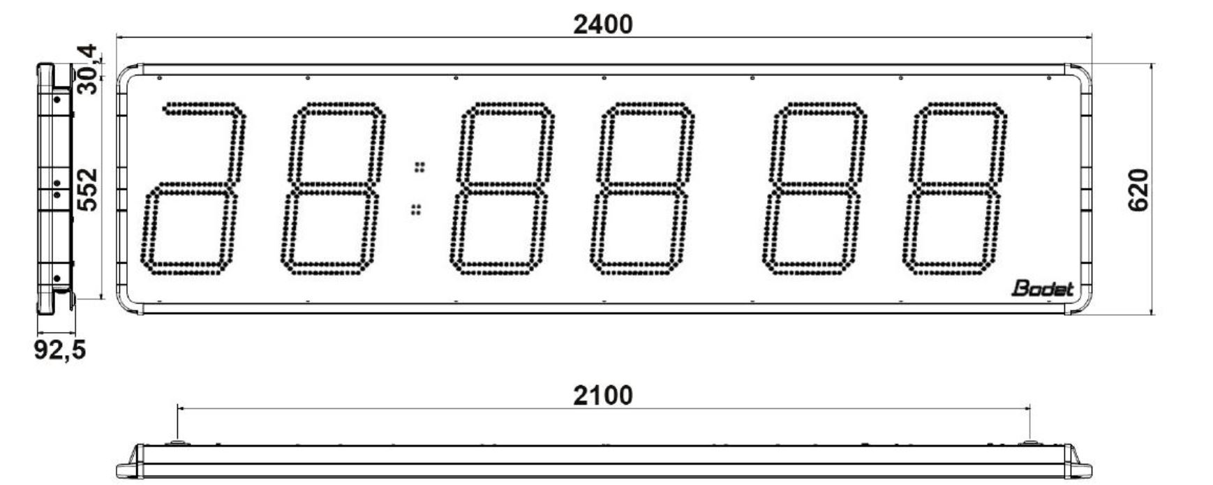 Габаритные размеры часов BODET HMS LED 45